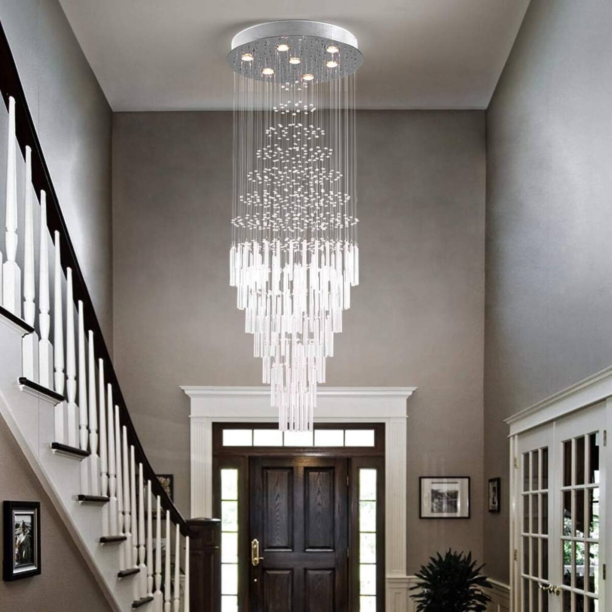 Angle. Loheer - Loheer 64.5 Inch Crystal Raindrop Chandelier, 7 Light Modern Flush Mount Ceiling Fixture, Nickel.