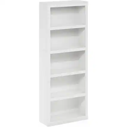 Front. FurniFact - White Wooden Book Shelf with Five-Tier Wooden Shelves for Home or Office - White.