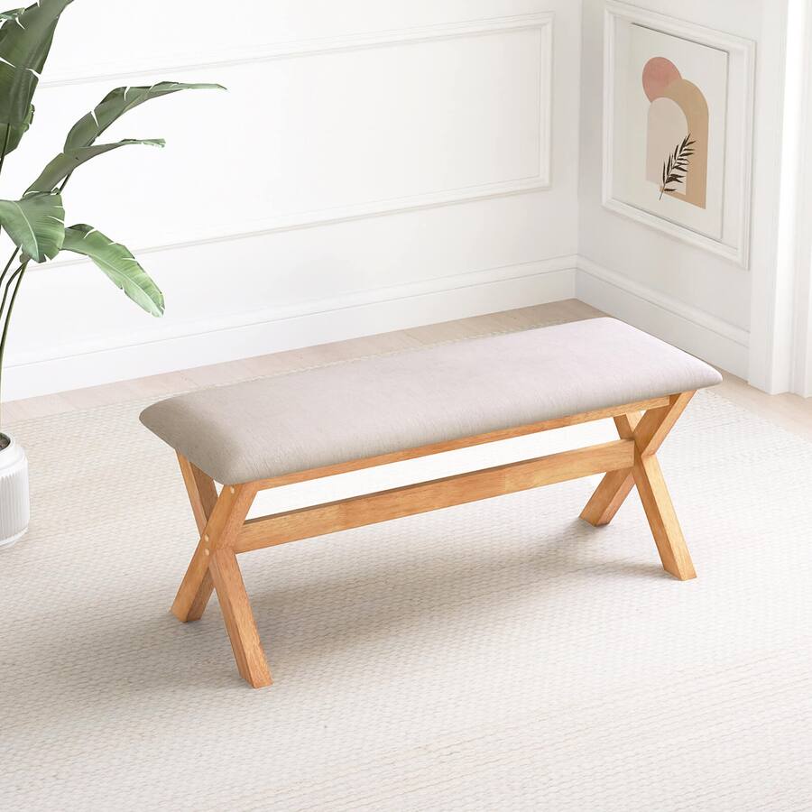 Costway Upholstered Entryway Bench with Thick Padded Seat End of