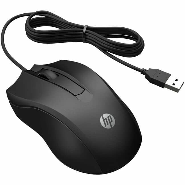 HP - Wired Mouse 100 - Optical - Cable - USB Type A - 1600 dpi - Scroll Wheel - 3 Button(s) - Symmetrical - Wired - Black