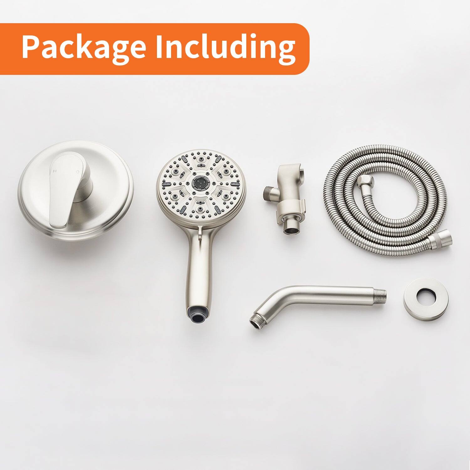 Package Including

- Showerhead
- Hand Shower
- Flexible Hose
- Wall Mount
- Drain
- Gasket