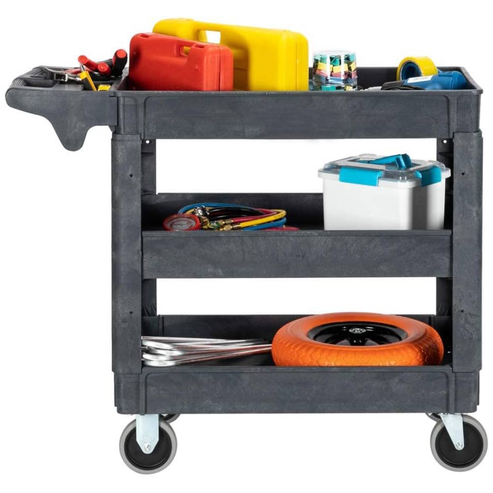 Angle. Winado - Multipurpose Rolling 3-Tier Utility Cart Mobile Storage Organizer with 3 Shelves & 550LBS Weight Capacity for Warehouse - Gray.