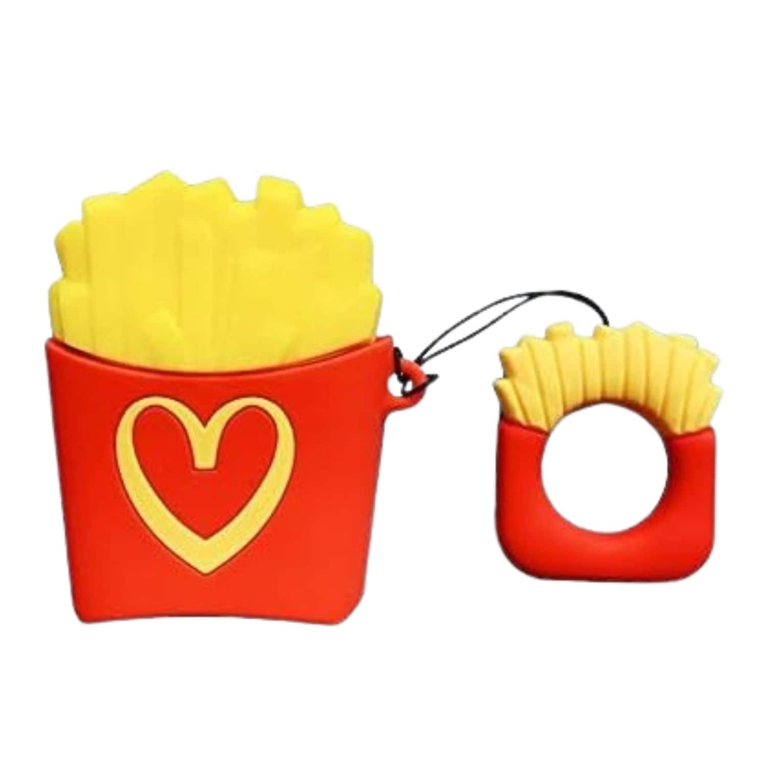 Front. Stock Preferred - Cute Fruit & Animal Cartoon Silicone AirPods Charging Case-Fries - Fries/red/yellow.