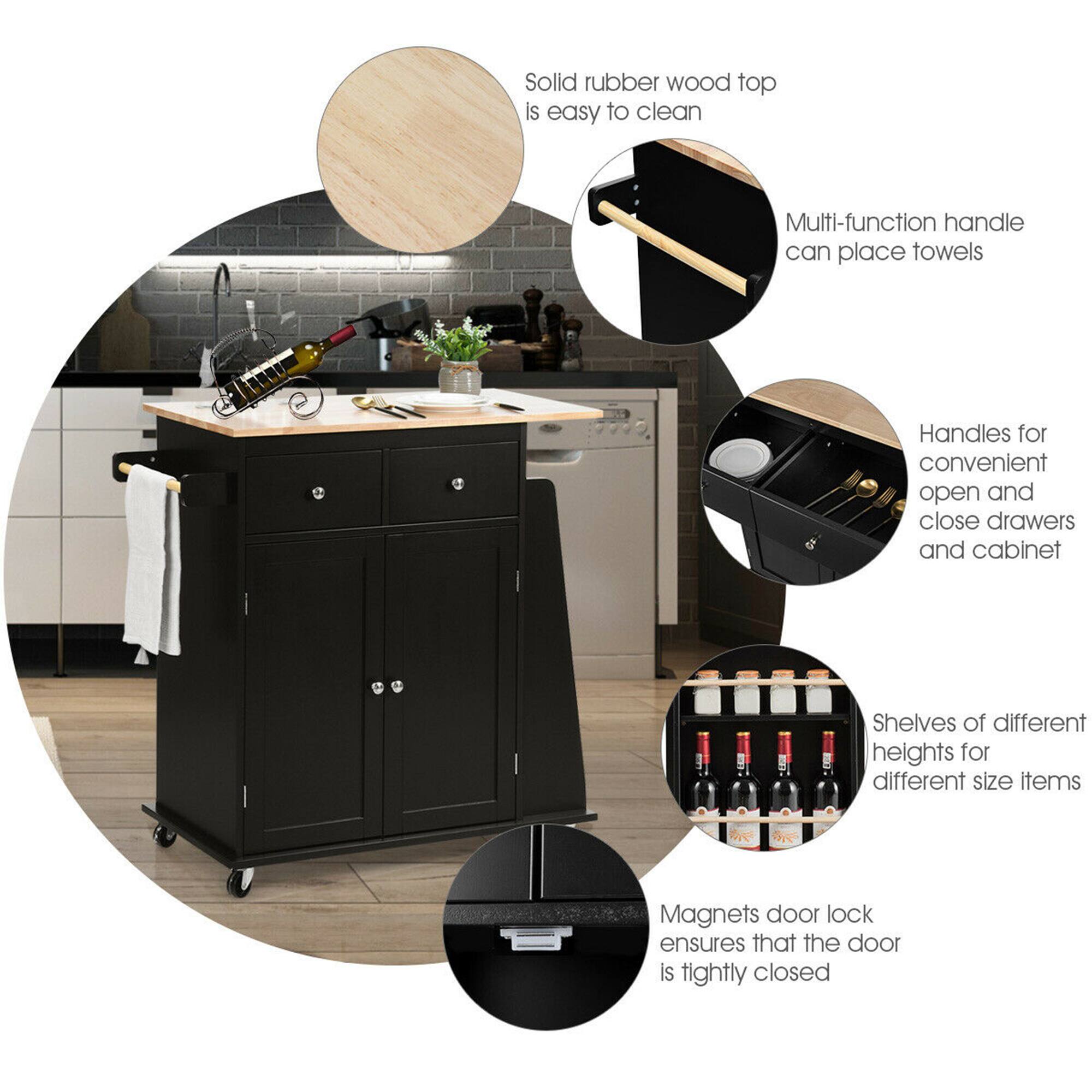 - Solid rubber wood top is easy to clean
- Multi-function handle can place towels
- Handles for convenient open and close drawers and cabinet
- Shelves of different heights for different size items
- Magnets door lock ensures that the door is tightly closed