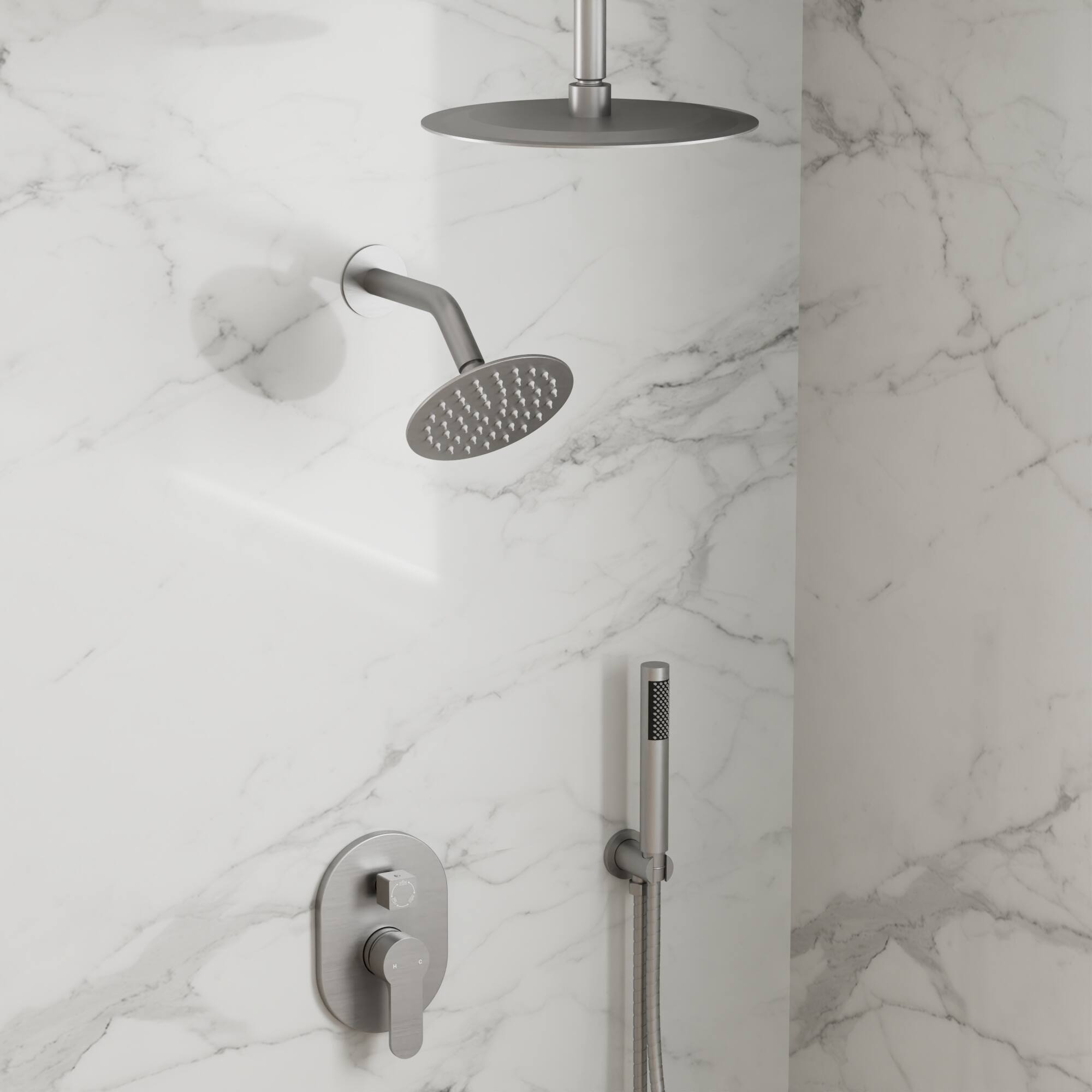 Alt View 9. GRANDJOY - Dual Shower Head System with 10" Rainfall Head, Handheld Sprayer and Adjustable Slide Bar - Brushed Nickel.