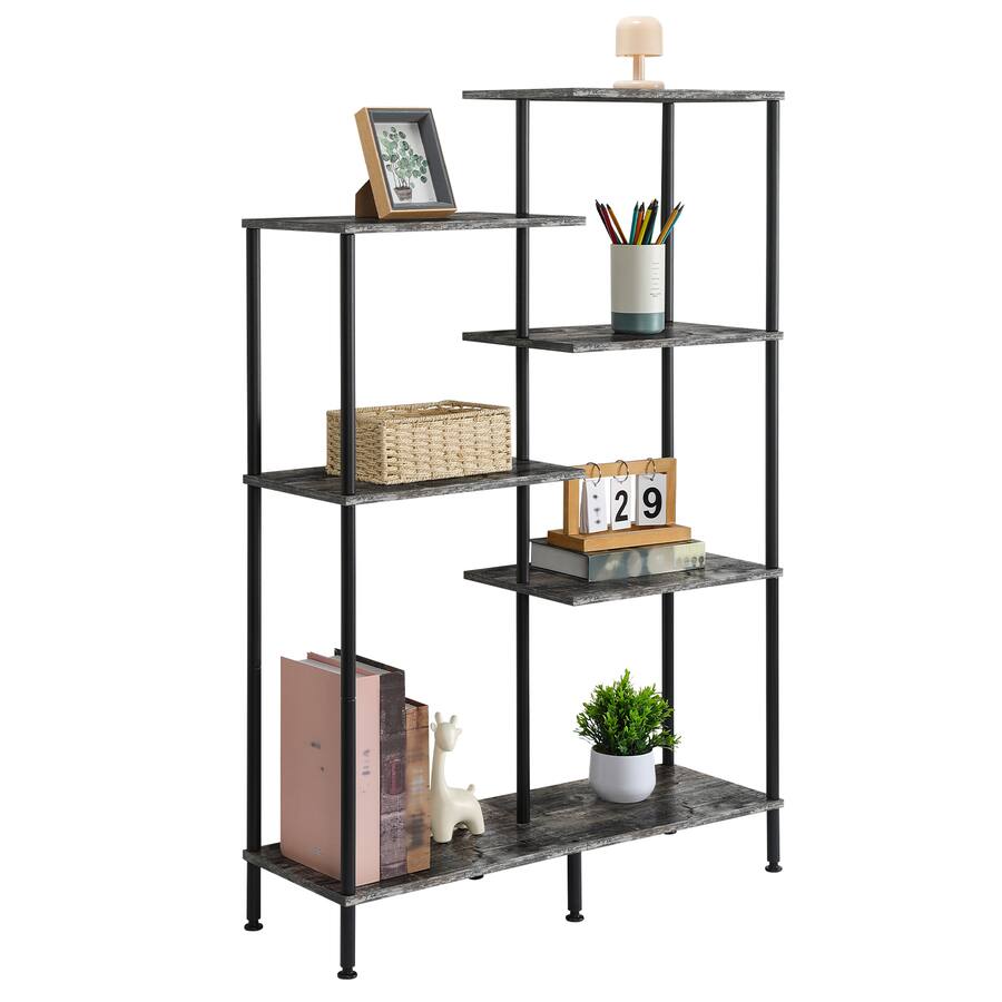 Obby Frame Oumilen 6 Tier Industrial Bookcase with Black Metal Frame Gray - Best Buy