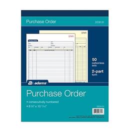 Adams - 2-Part Carbonless Purchase Order, 8 3/8" x 11 7/16", 50 Sets/Book - Multicolor