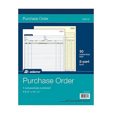 Purchase Order
DC8131
50 carbonless sets
2-part form
Purchase Order
consecutively numbered
8½" x 10½"
adams
