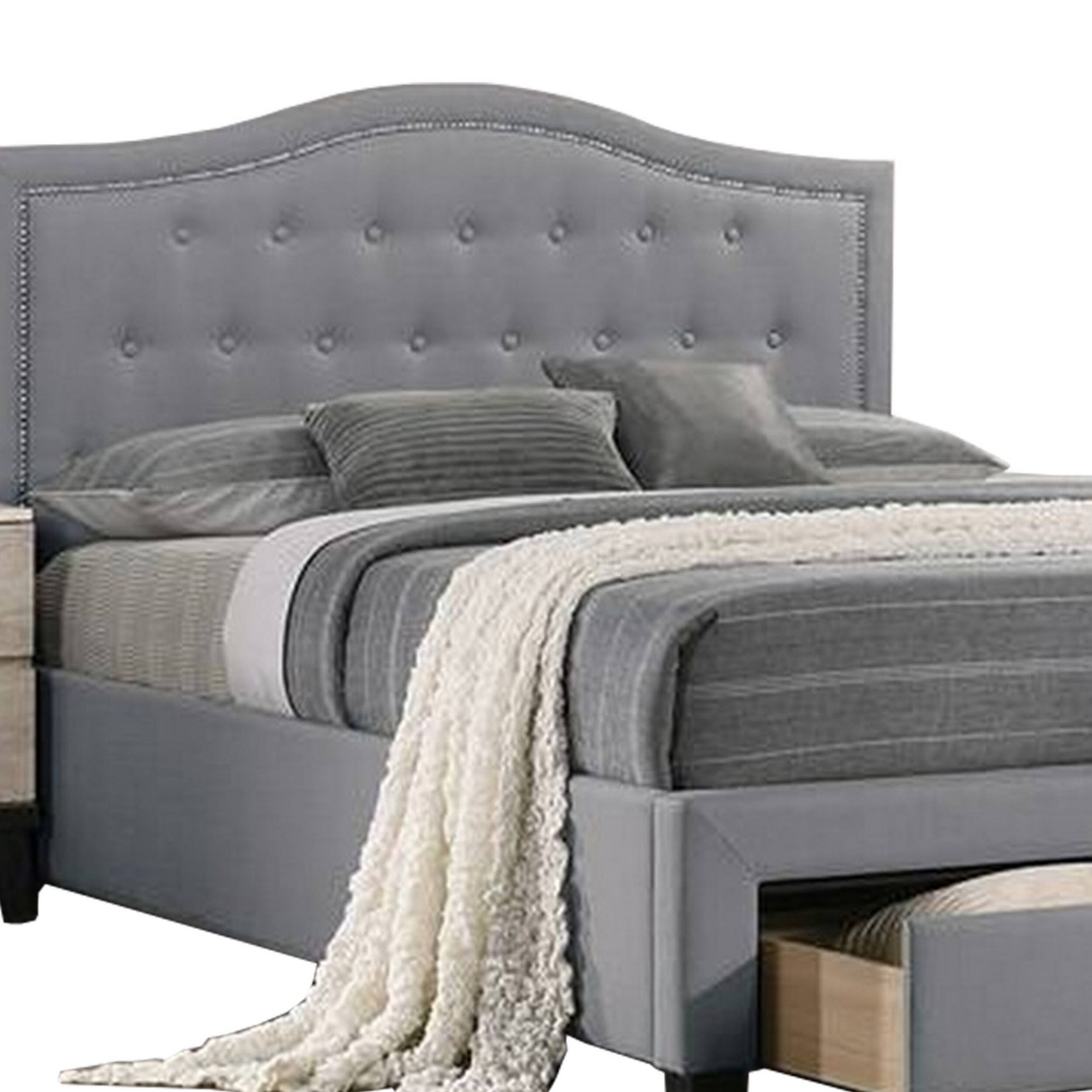 Alt View 1. Manhattan Lane - Buk Wood Full Bed, Button Tufted Upholstered, Nailhead Trim - Gray.