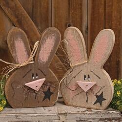 Back. BreeBe - Rustic Wood Bunny Head w/Star Sitter - 10"H - 2 Asstd. - Brown.