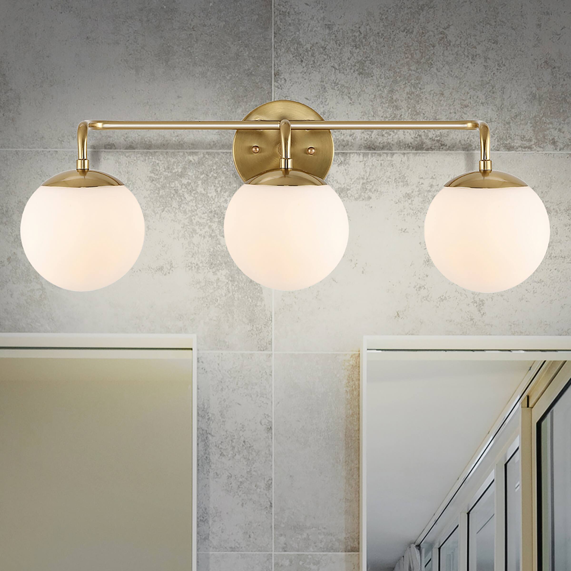 Alt View 1. Jonathan Y - Louis Parisian Globe 25" 3-Light Metal/Frosted Glass Modern Contemporary LED Vanity Light, Gold Painting - Gold Painting.