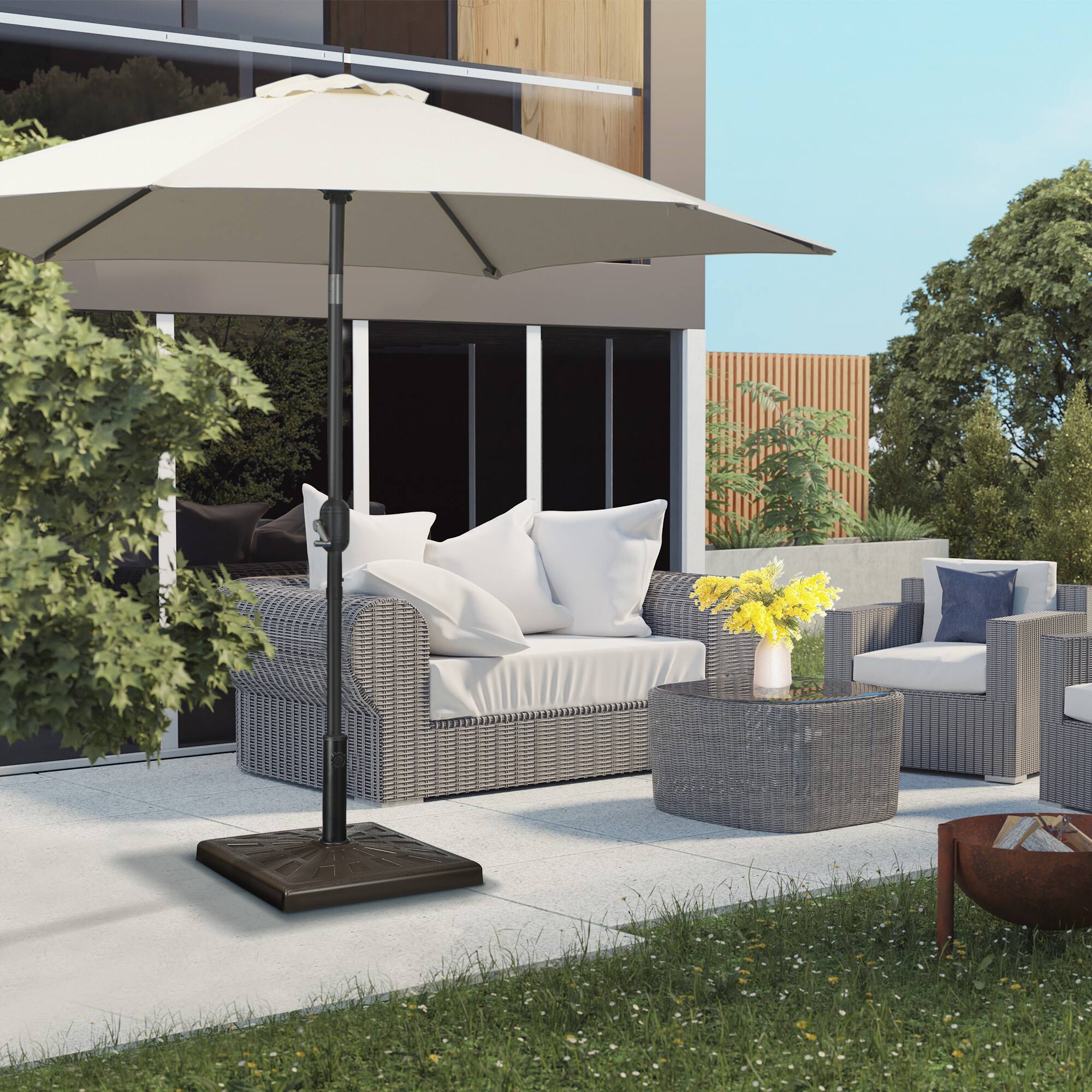 Alt View 2. Outsunny - 42lbs Resin Patio Umbrella Base, 20" Square Outdoor Umbrella Stand Holder for Parasol Poles 1.26", 1.5", and 1.9" Dia - Brown.