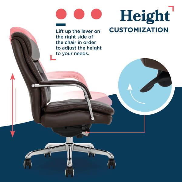 Height: Lift up the lever on the right side of the chair in order to adjust the height to your needs.