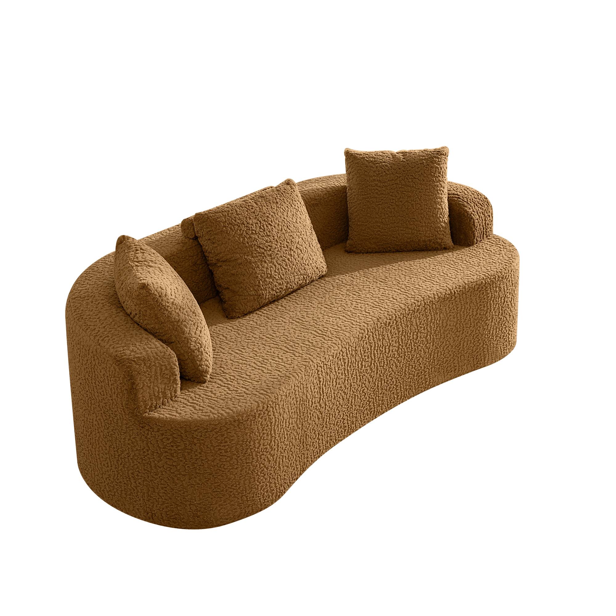 Left. Brick Attic - 87 Wide Boucle Upholstered Sofa with 3 Pillows,High Denslysponge and No Assembly Needed - Brown.