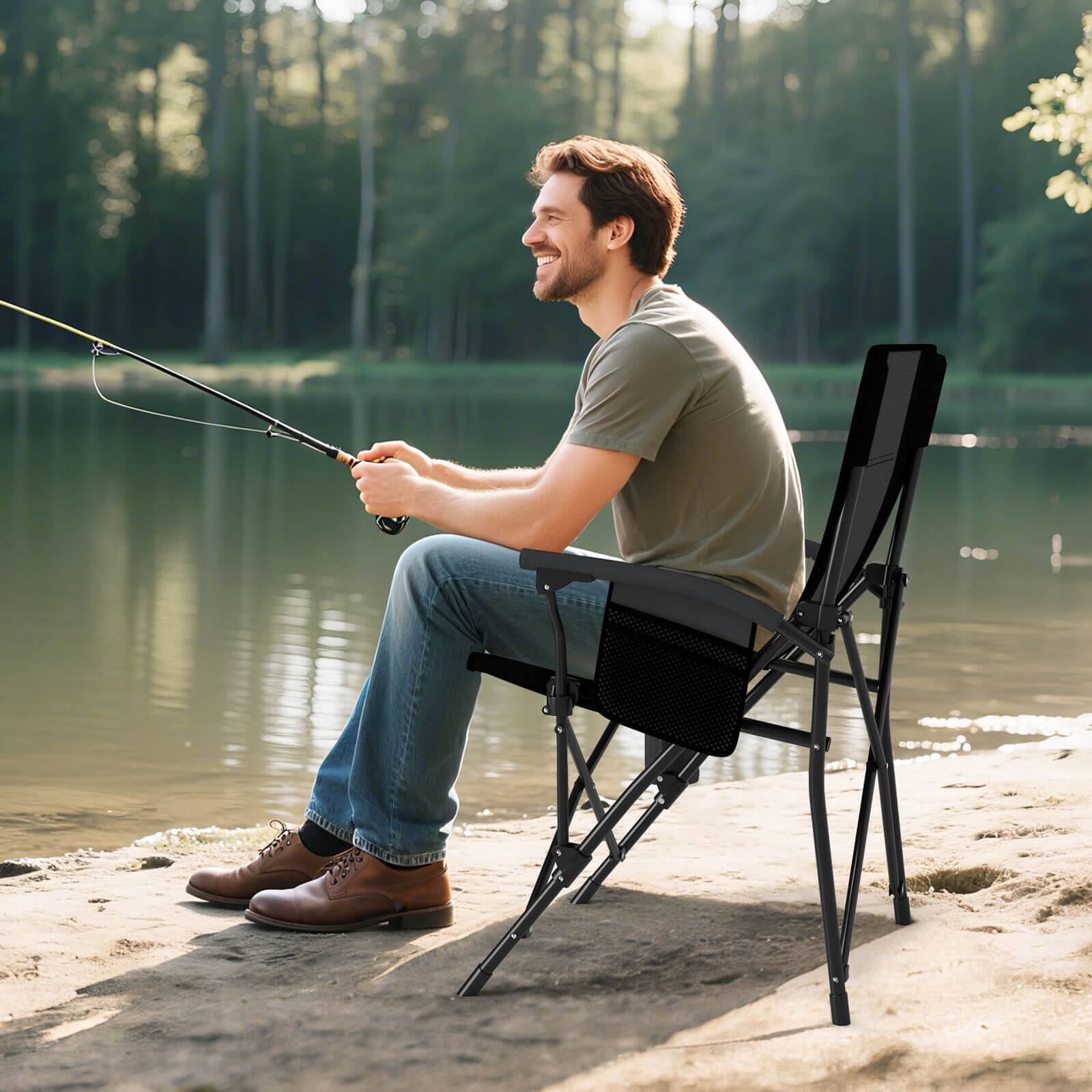 Alt View 3. Costway - Costway 1 PCS Folding Camping Chair for Adults Portable Lawn Chair with Cup Holder & Side Pocket - Black.