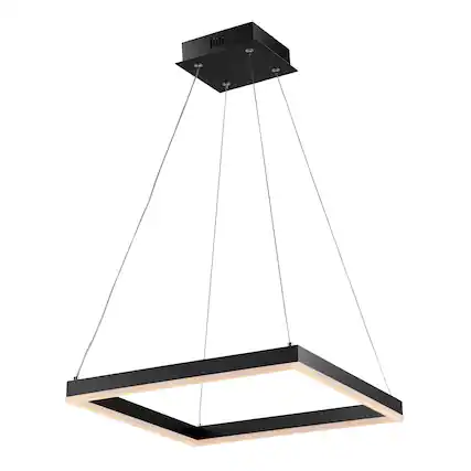 Front. Jonathan Y - Nero 15.75" Square Contemporary Modern Metal Integrated LED Pendant Light, Black - Black.