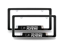 Rico Industries - Philadelphia Flyers NHL (Set of 2) Chrome Metal License Plate Frames with Carbon Fiber Design - Multi