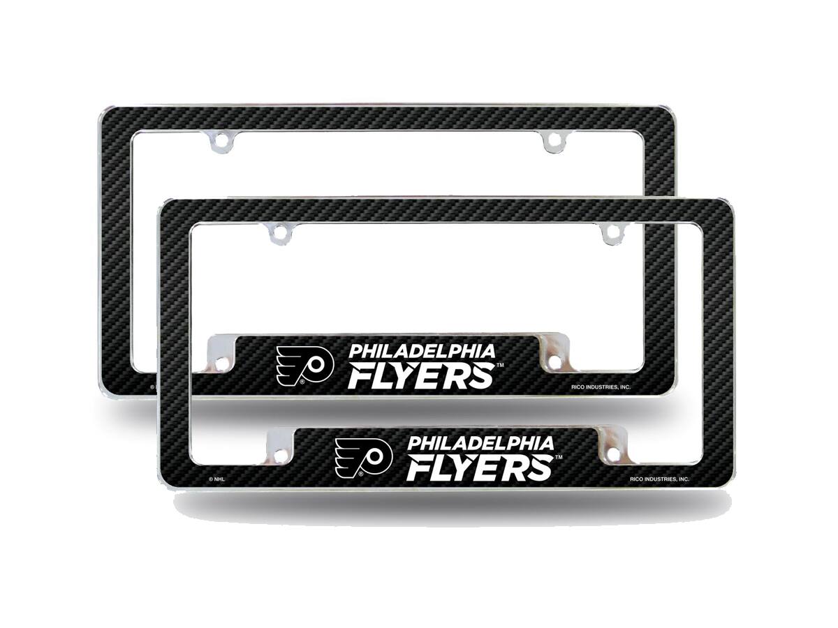Philadelphia Flyers NHL (Set of 2) Chrome Metal License Plate Frames with Carbon Fiber Design