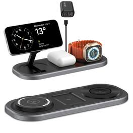 RISOKEYS - Foldable Wireless Charger with Charging Port - Magnetic 3-in-1 Charging Station, Watch and Earphone for Desktop - Black