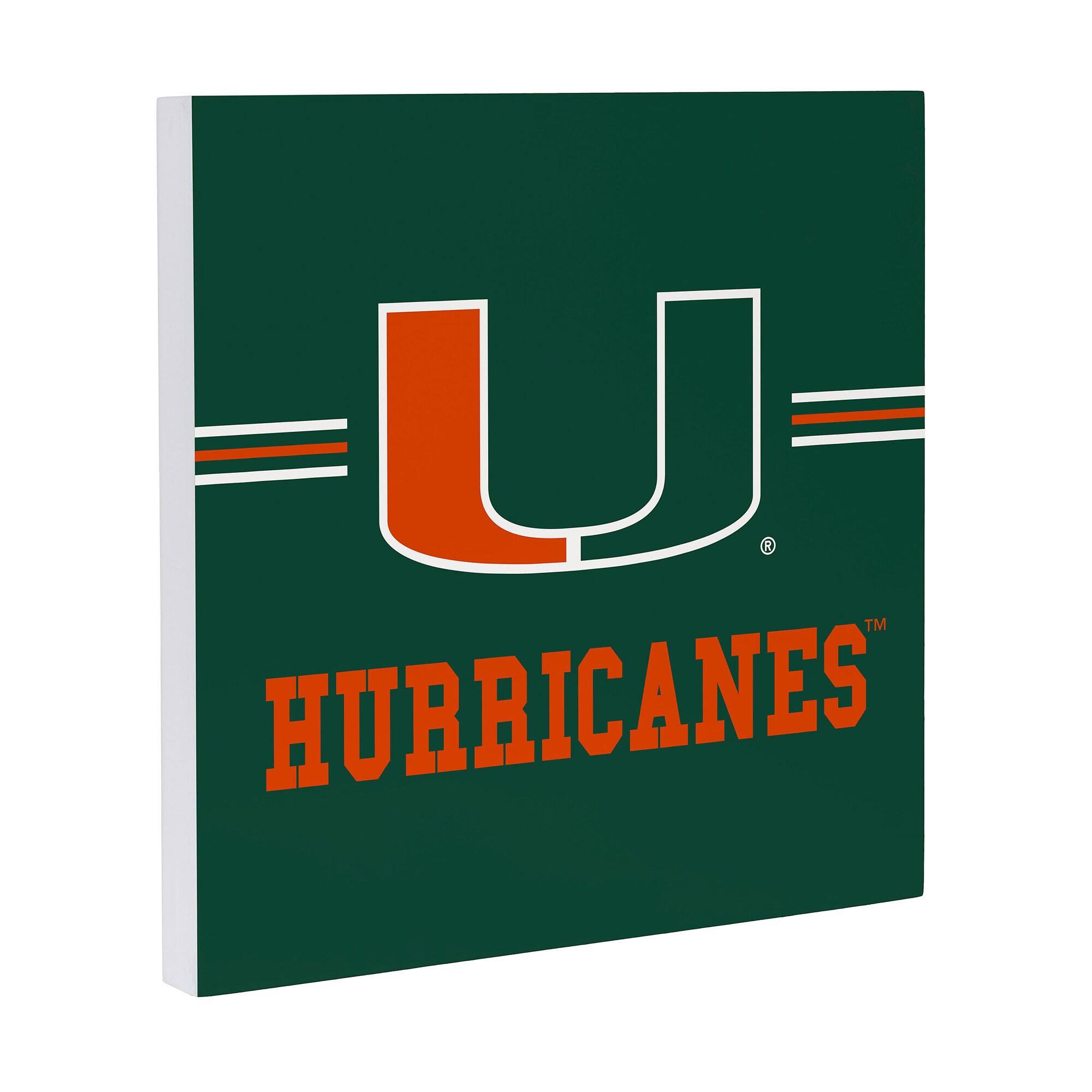 Alt View 1. Evergreen Enterprises - Miami Hurricanes 12" x 12" Wood Wall Sign - Multicolor.