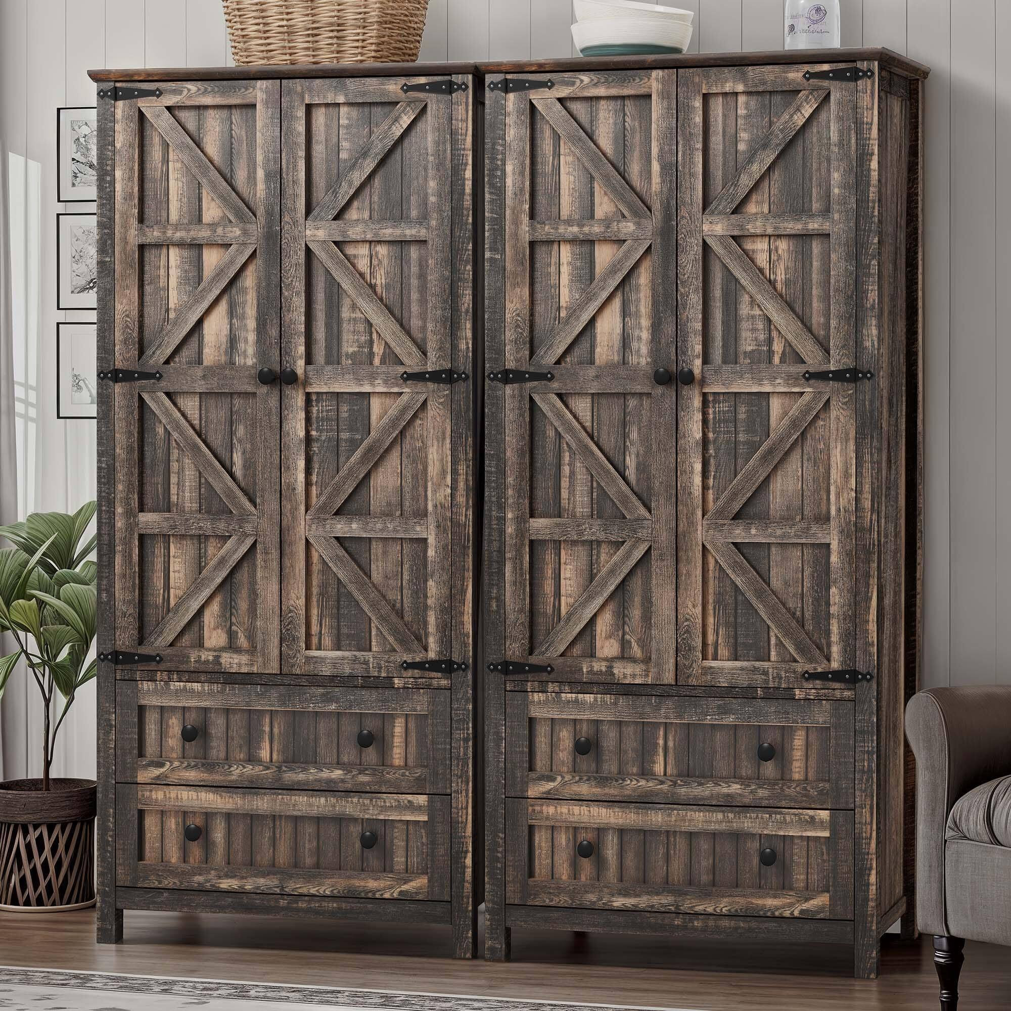 Alt View 2. Hirose Alice - Pantry Cabinet Tall Storage With 2 Drawers And Shelves Versatile For Dining Or Dark Extra Large kitchen - Oak Black-64"H Double Drawers.