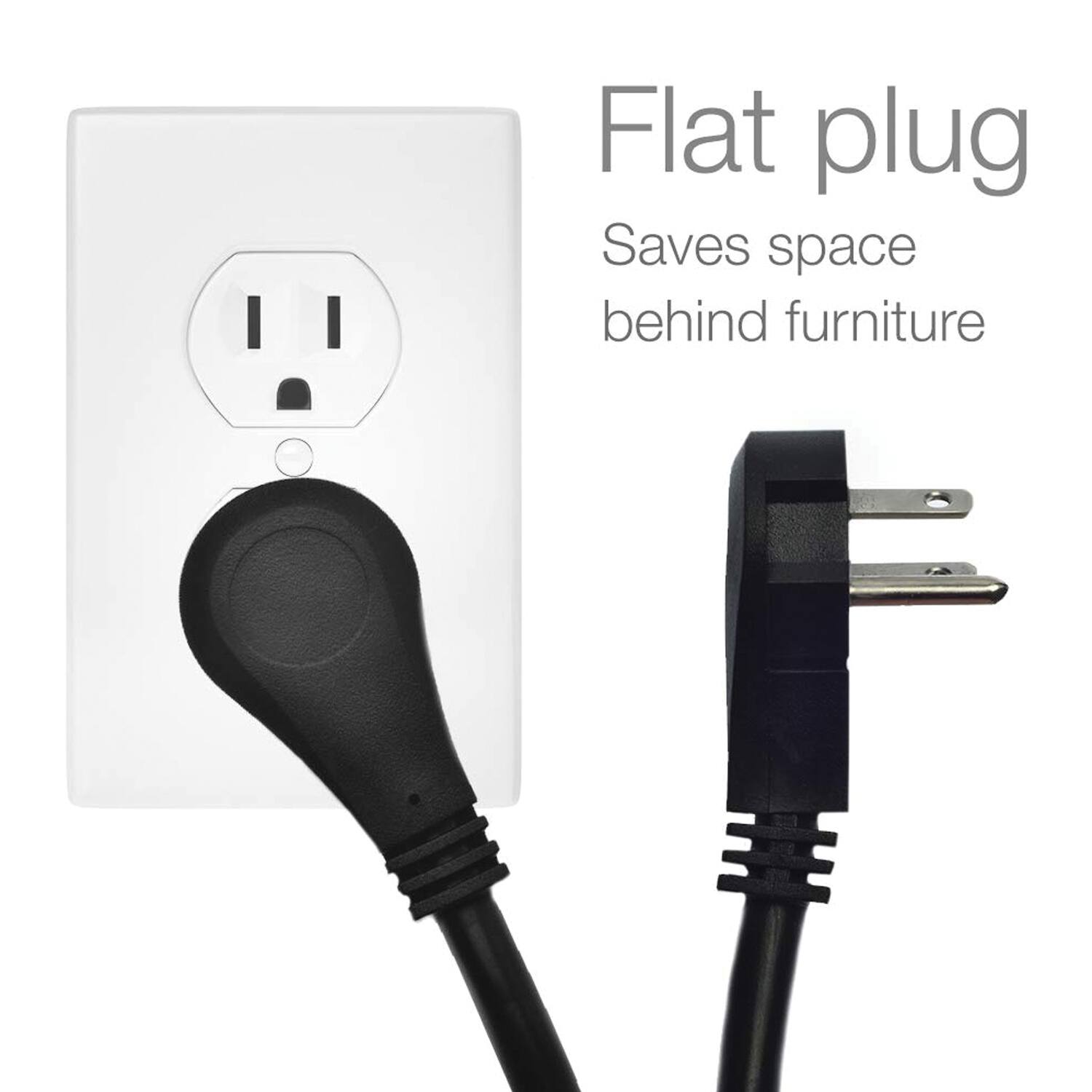 Flat plug  
Saves space behind furniture