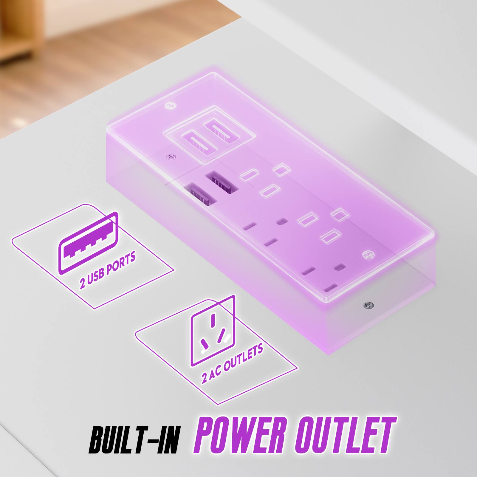USB PORTS 2  
2 AC OUTLETS  
BUILT-IN POWER OUTLET