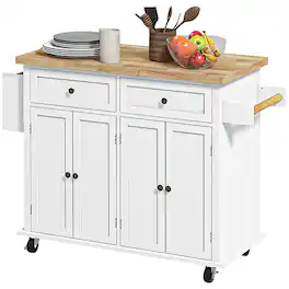 Homcom - Rolling Kitchen Island Cart with Spice Rack - Distressed White