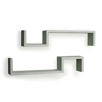 Front. Danya B - Set of 2 S-Shaped Wall Shelves - White - White.