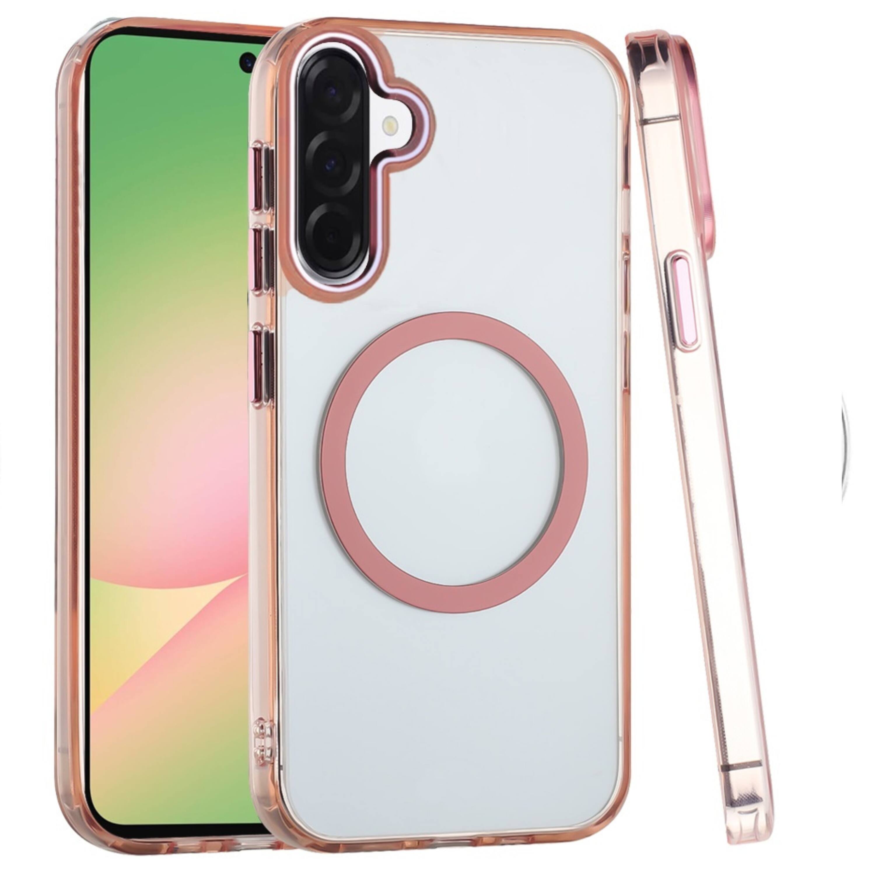 Angle. Kitcheniva - Trans Clear Metal Button Protective Case With Tempered Glass For Samsung A57 5G Rose Gold - Rose Gold.