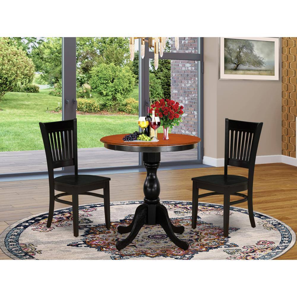 Angle. East West Furniture - East West Furniture 3-Piece Dinette Set Contains a Kitchen Table and 2 Dining Chairs with Slatted Back - Black Finish - Multi-Color.