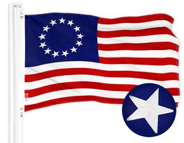 G128 - Betsy Ross Embroidered Flag, 4 x 6 ft Polyester with Brass Grommets - Assorted Colors