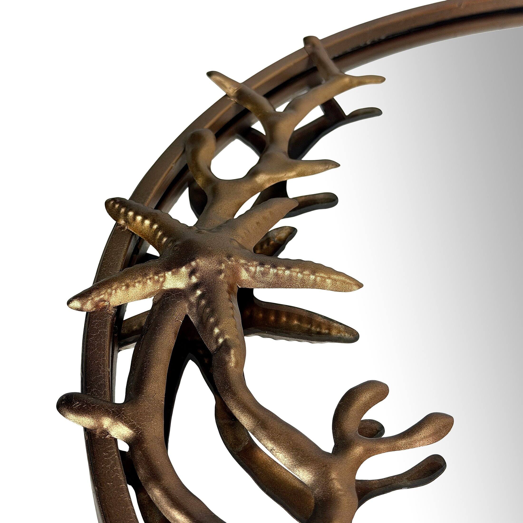 Alt View 5. Zeckos - Wall Mounted Mirror Bronze Coastal Sea Turtle Coral 20.5 in Metal Glass - Bronze.