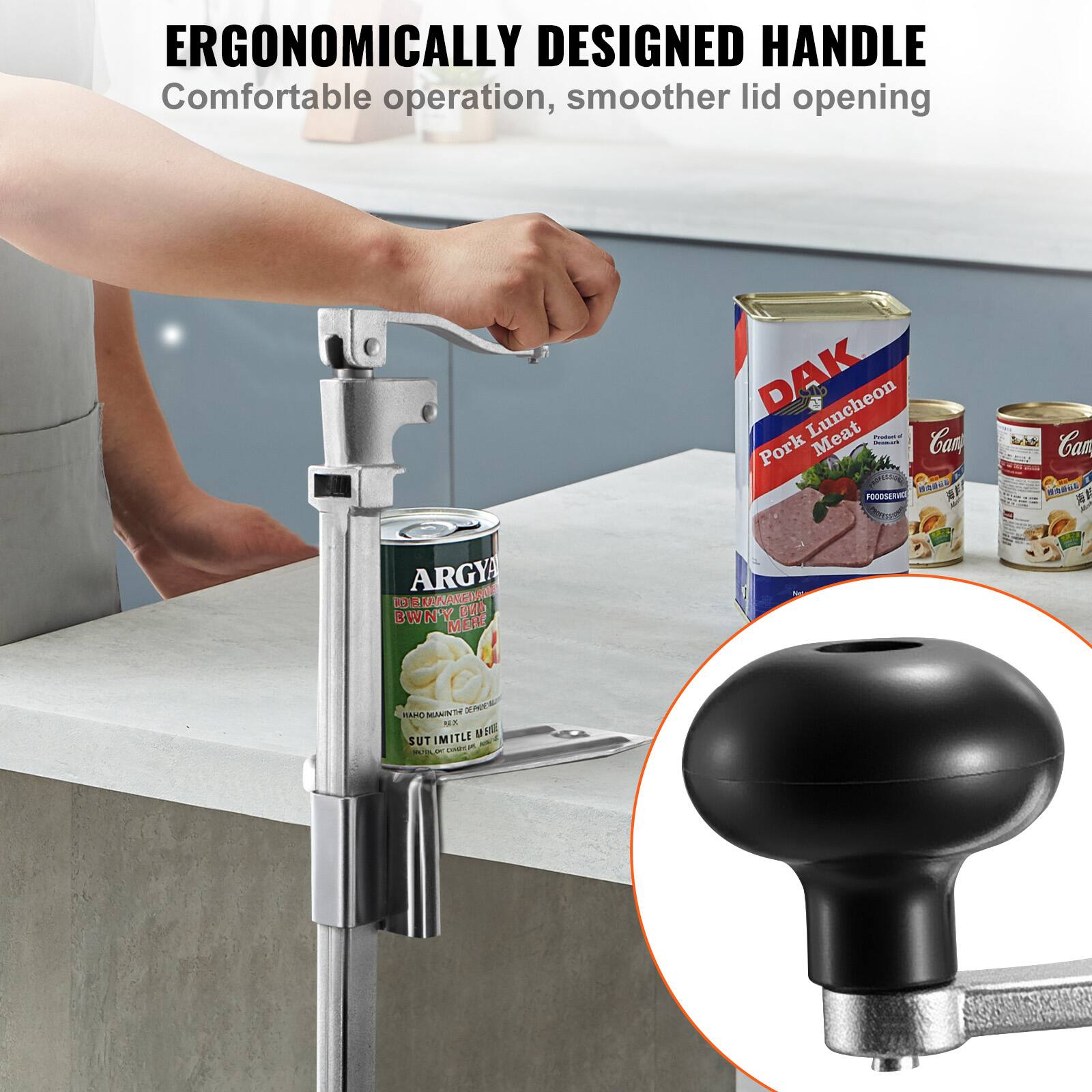 ERGONOMICALLY DESIGNED HANDLE  
Comfortable operation, smoother lid opening  

DAK Luncheon Meat - Pork  

Can A  

FEA Can WRR 1 - ARGYA 1 EXAI BWNY WA MERE NANNT AE a HAPO N MITLE SUT A MP .