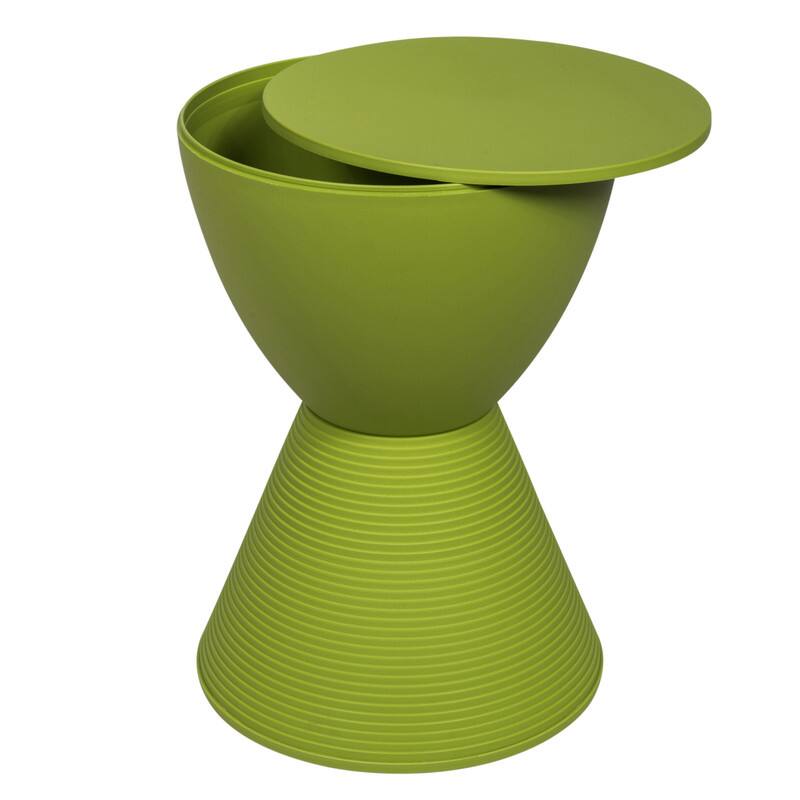 Alt View 4. LeisureMod - Boyd Modern Round Hourglass Accent Side Table, Drum Storage Table with Ribbed Base for Indoor/Outdoor - Green.