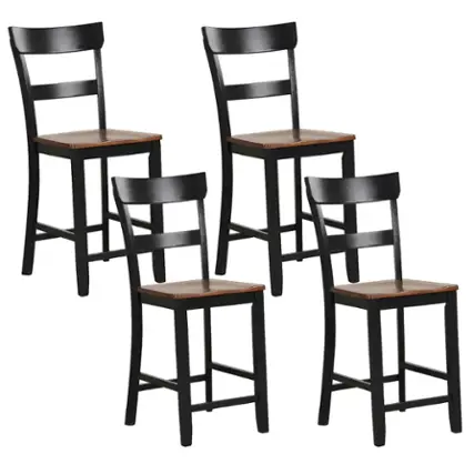 Front. Costway - Wooden Bar Stool Set of 4 Bar Chairs with LVL Rubber Wood Frame, Backrest, Footrest - Black.
