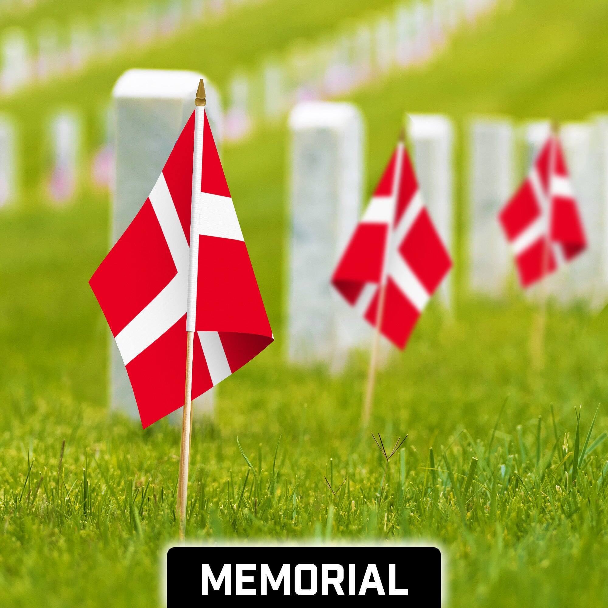 Back. G128 - 10-Pack 12 x 18 in Denmark Handheld Stick Flags - Red and White.