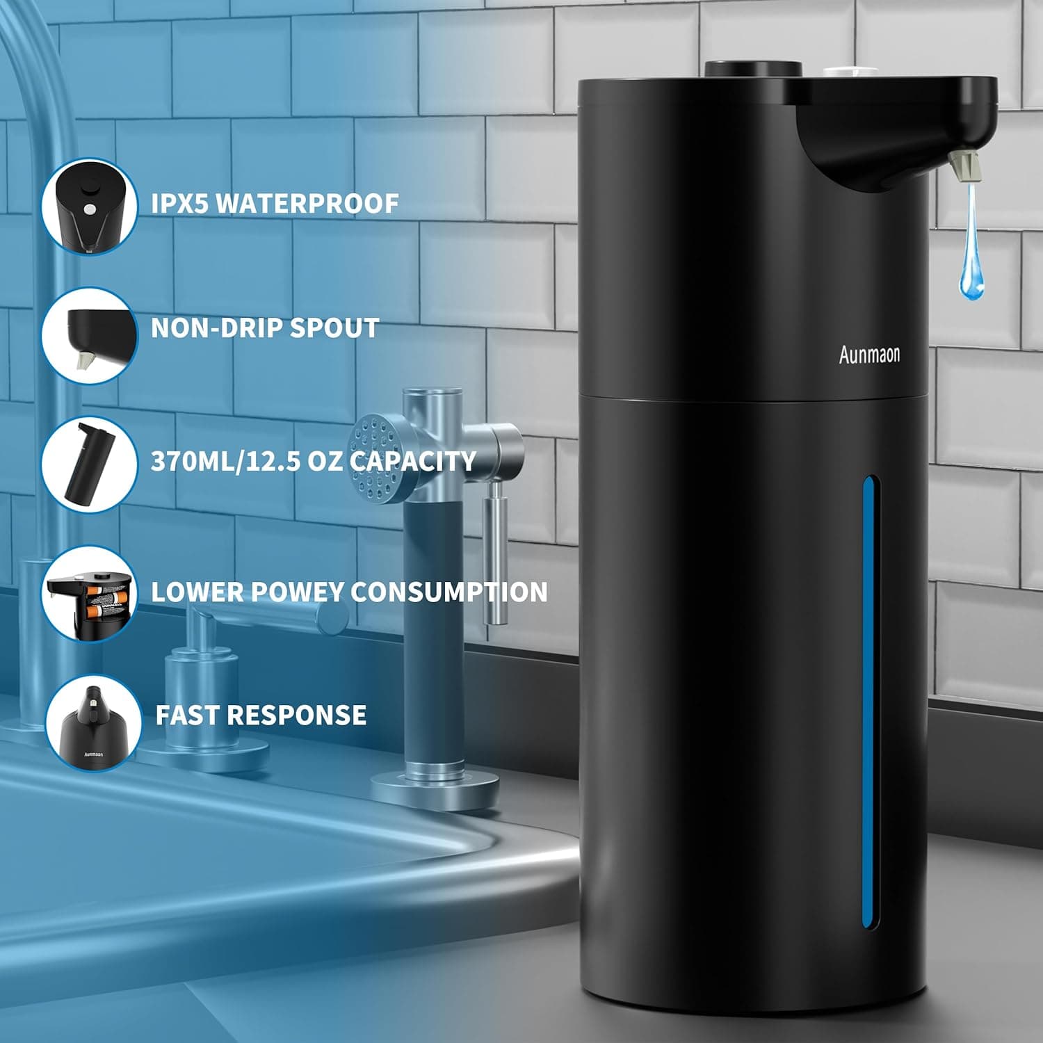 IPX5 WATERPROOF  
NON-DRIP SPOUT  
370ML/12.5 OZ CAPACITY  
LOWER POWER CONSUMPTION  
FAST RESPONSE