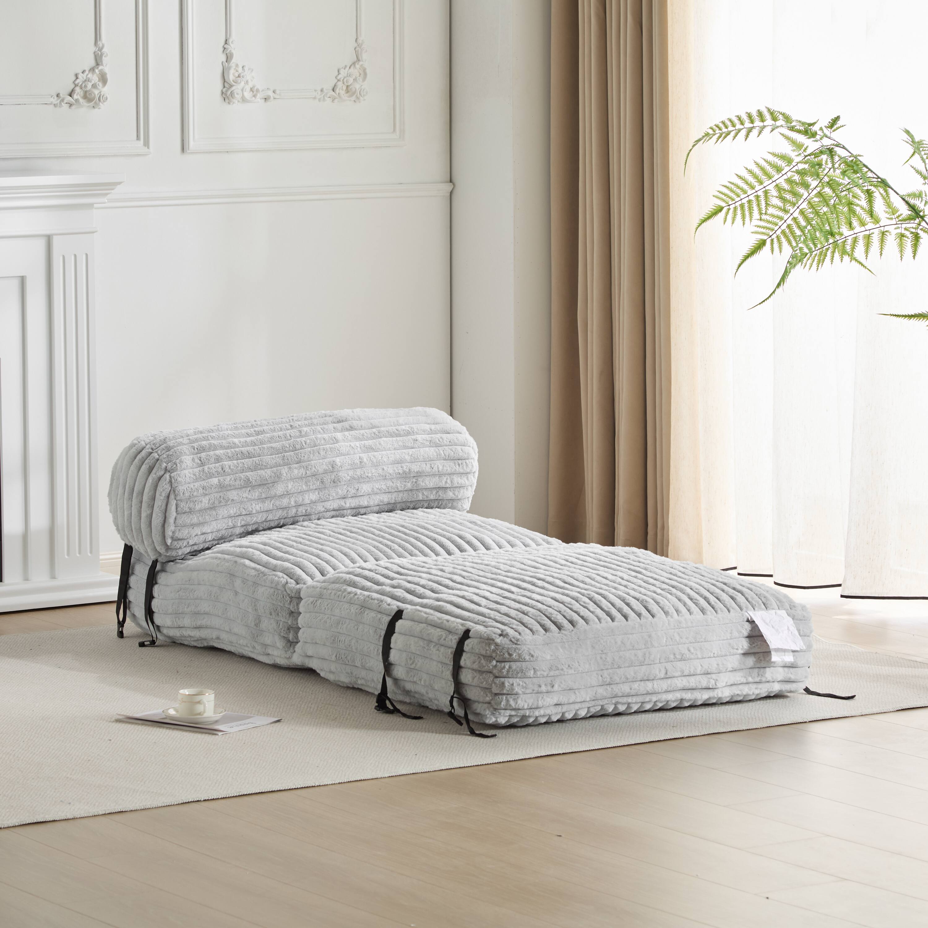 Front. TinyHomie - Latina Indoor Foldbable Bean Bag Lounge chair Light Gray - Light Gray.