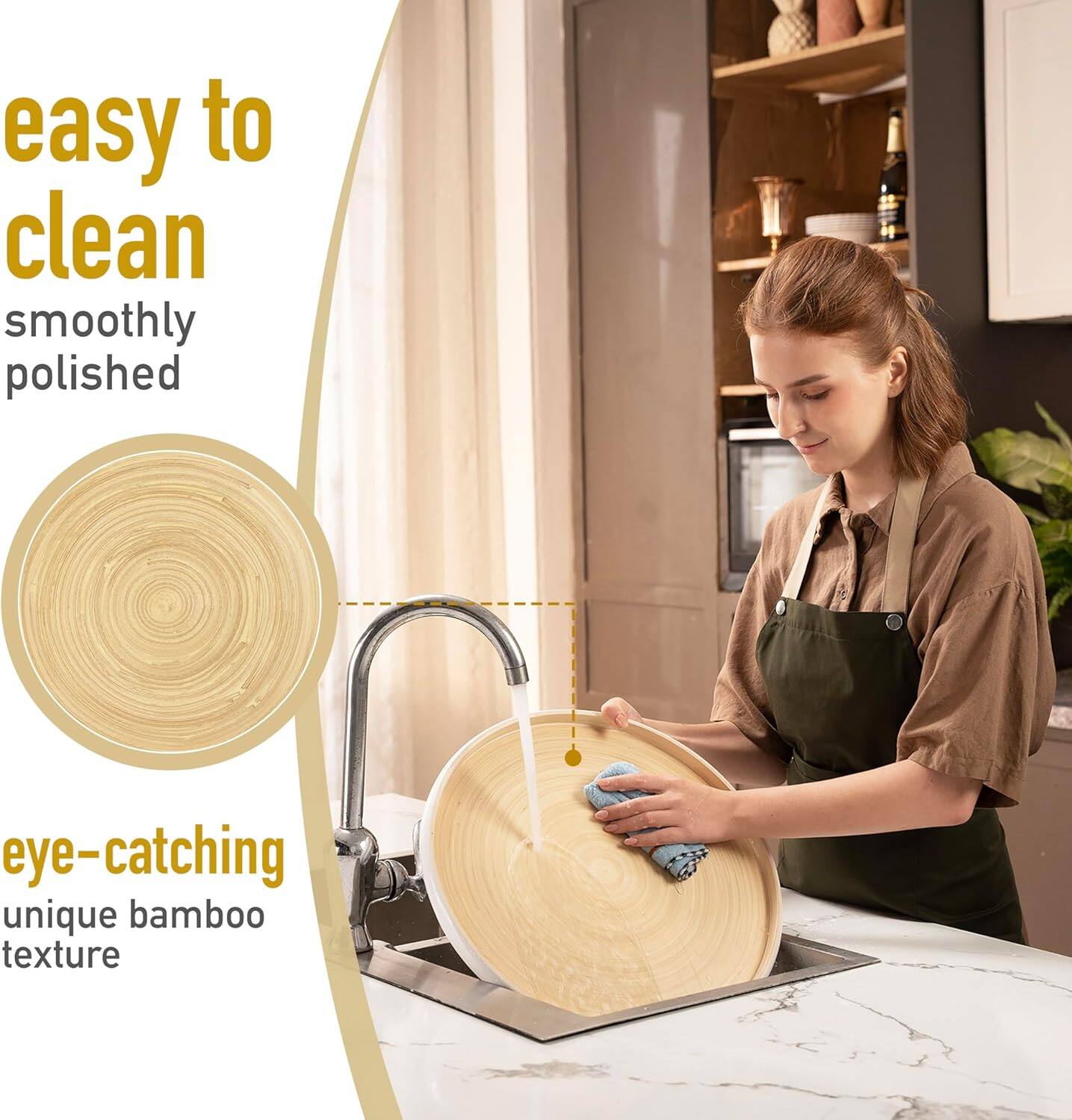 easy to clean  
smoothly polished  

eye-catching  
unique bamboo texture