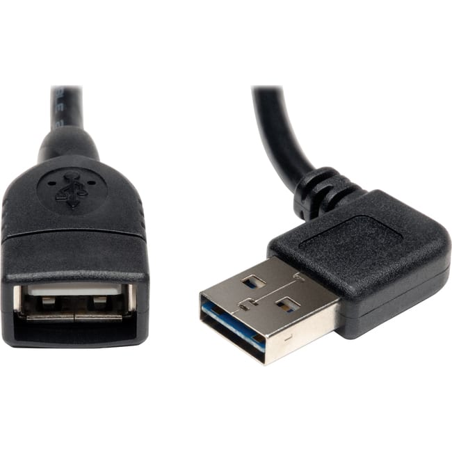 Eaton Tripp Lite Series Universal Reversible USB 2.0 Extension Cable (Reversible Right/Left-Angle A to A M/F), 18-in - Black