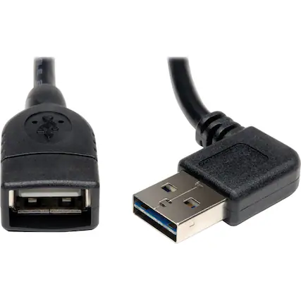 Front. Tripp Lite - Eaton Tripp Lite Series Universal Reversible USB 2.0 Extension Cable (Reversible Right/Left-Angle A to A M/F), 18-in. - Black.