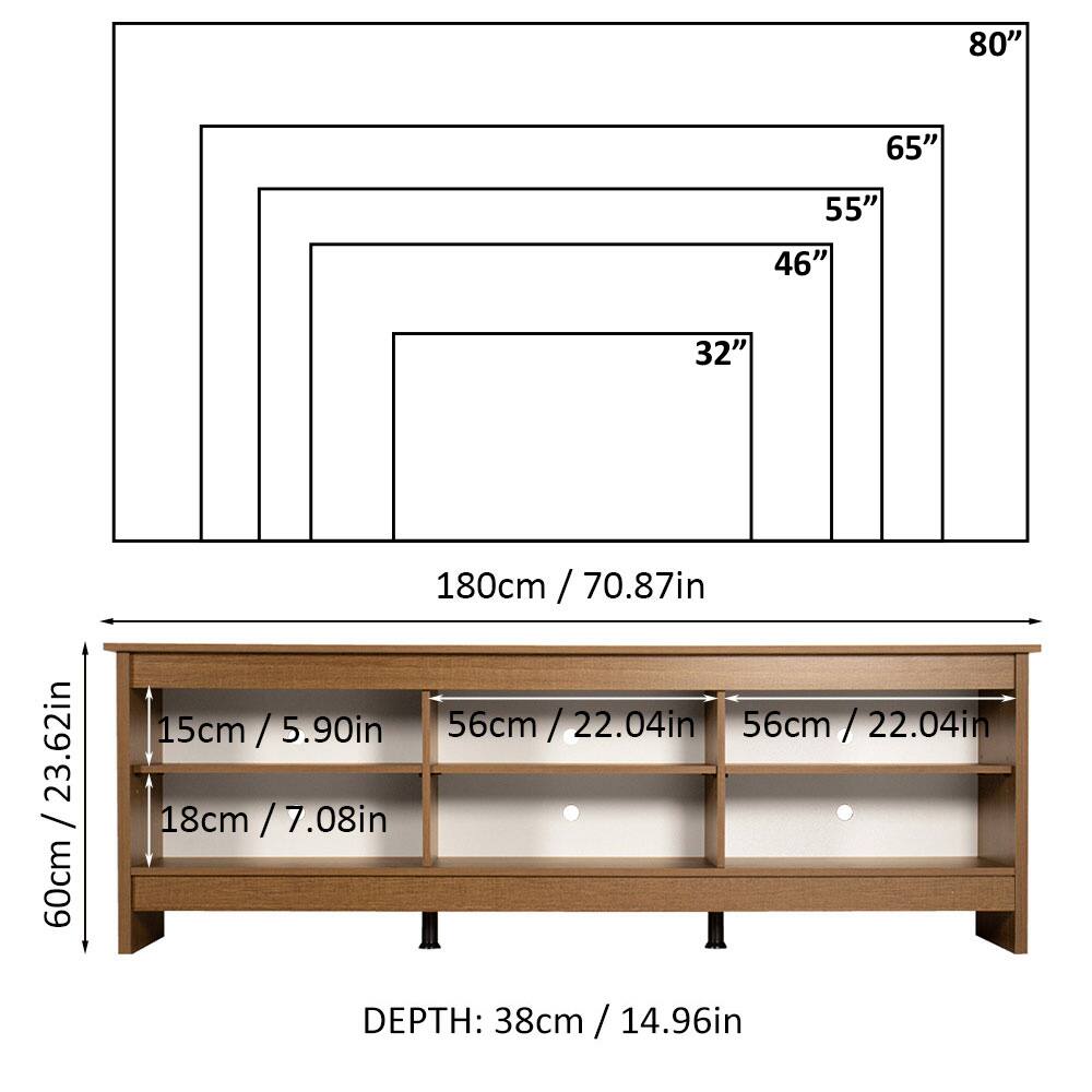- 80"
- 65"
- 55"
- 46"
- 32"
- 180cm / 70.87in
- 180cm / 70.87in
- 23.62in
- 60cm / 23.62in
- 15cm / 5.90in
- 56cm / 22.04in
- 56cm / 22.04in
- 56cm / 22.04in
- 18cm / 7.08in
- DEPTH: 38cm / 14.96in