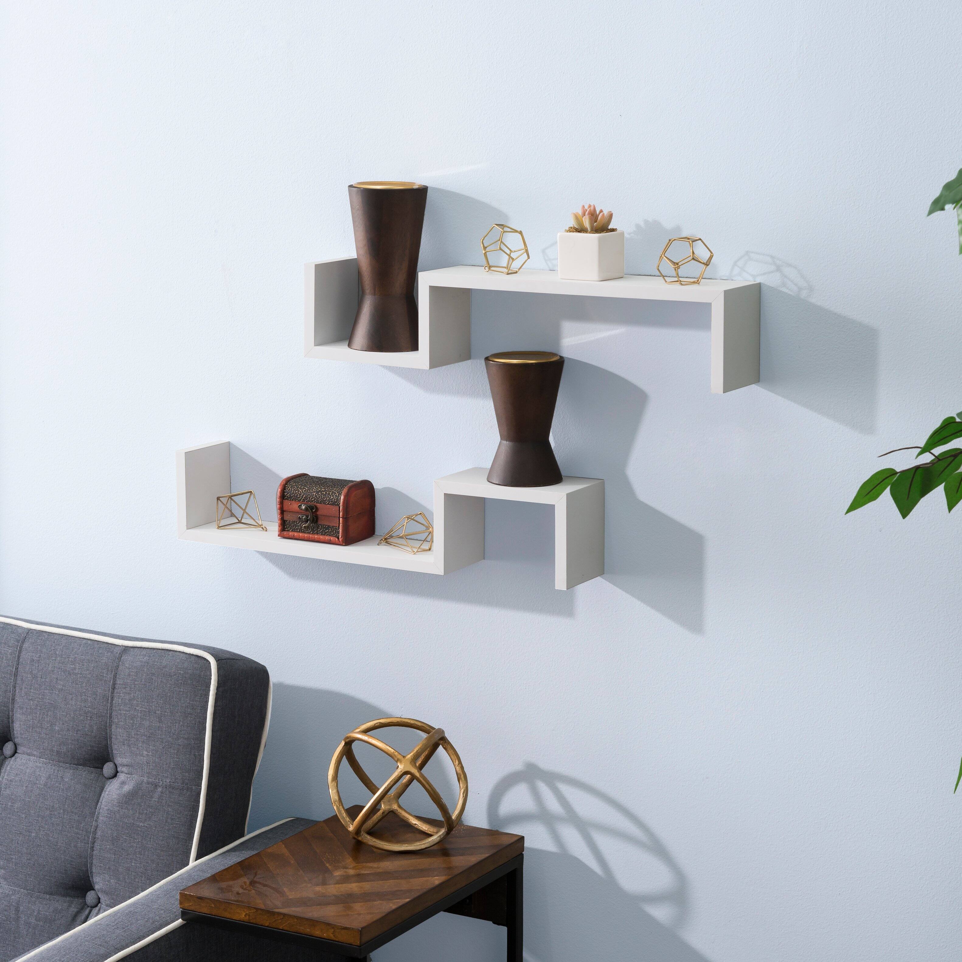 Back. Danya B - Set of 2 S-Shaped Wall Shelves - White - White.