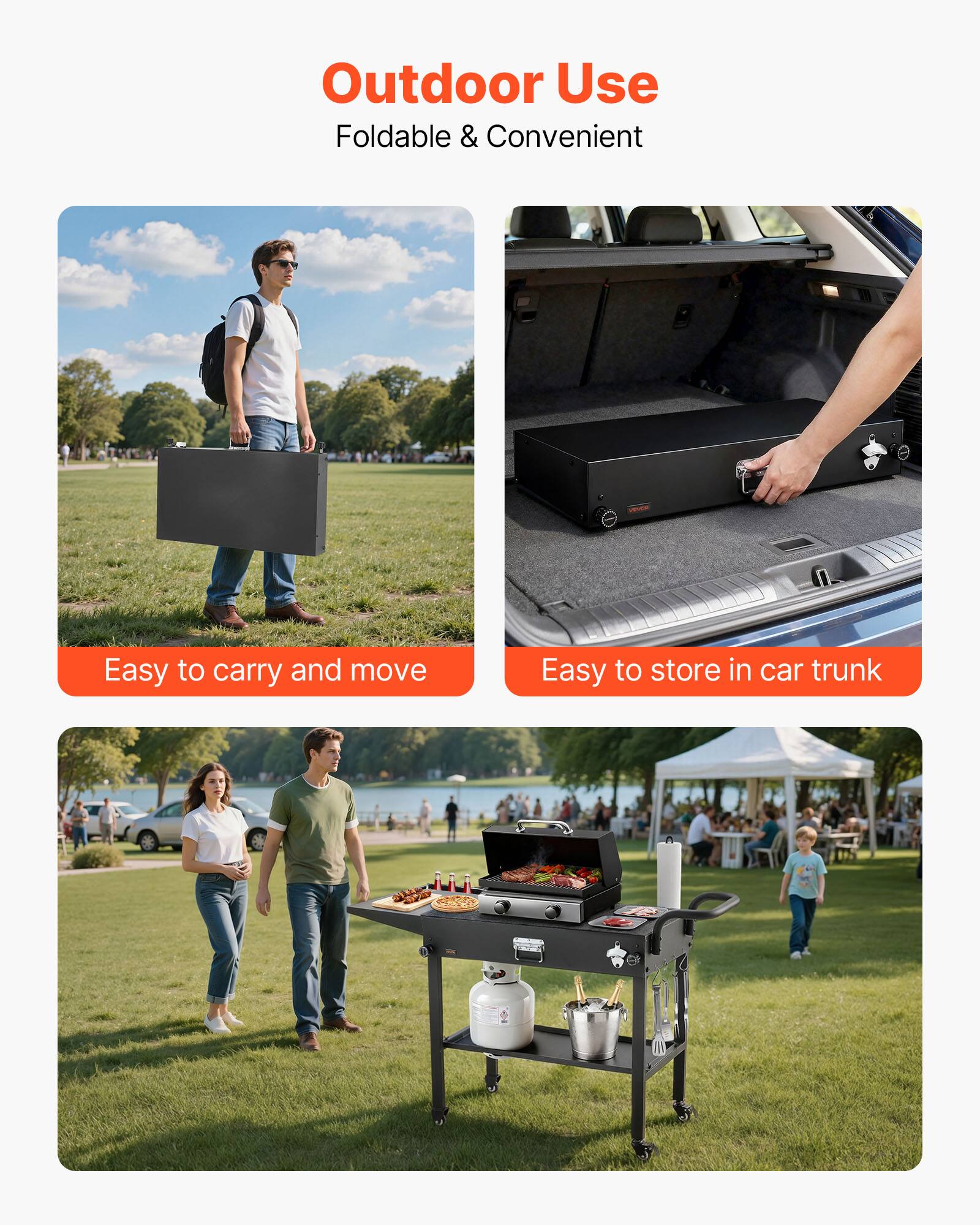Outdoor Use  
Foldable & Convenient  

Easy to carry and move  

Easy to store in car trunk