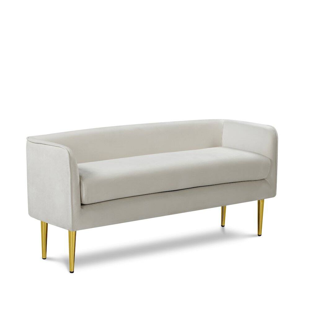 Front. Meridian Furniture - Audrey Cream Velvet Bench - Beige.