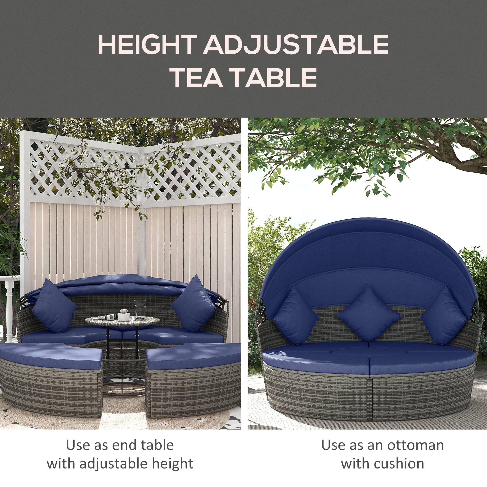 HEIGHT ADJUSTABLE TEA TABLE

Use as end table with adjustable height

Use as an ottoman with cushion