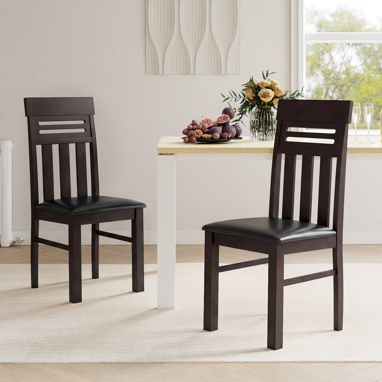 Alt View 4. Gymax - Gymax Dining Chairs Set of 4 PU Leather Farmhouse Side Chairs for Kitchen Living Room Rustic Brown - Brown.