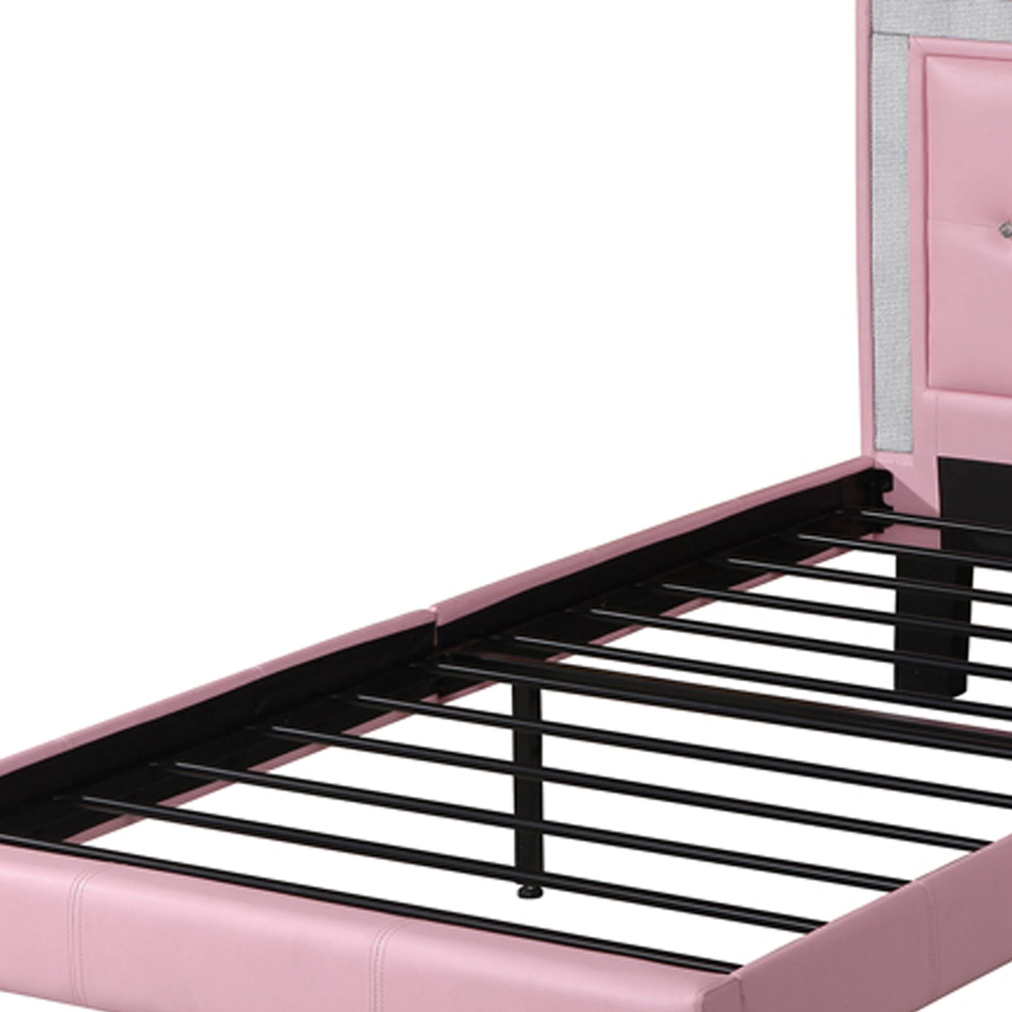 Alt View 2. Manhattan Lane - Polyurethane Twin Size Bed In High Headboard - Pink.