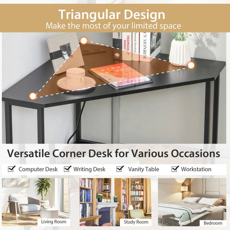 Workdesk Triangle Pefilos Triangle Computer Corner Desk with Charging Station Office Desk ...
